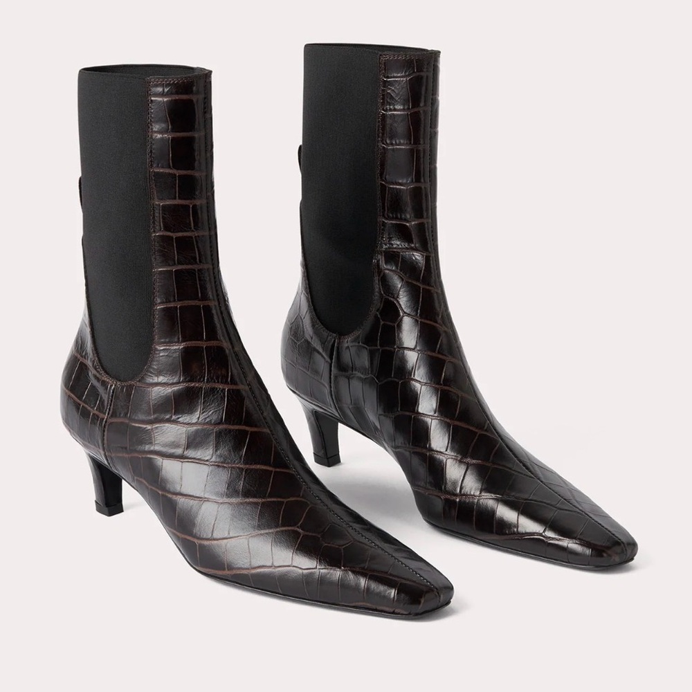 ⚜️ TOTEME ⚜️ Authentic Croco-embossed mid-heel boots dark brown 7US/38EU